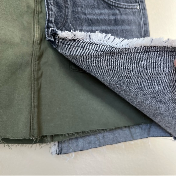 NWT Hudson color block asymmetrical frayed mini skirt khaki and black denim - Picture 7 of 16